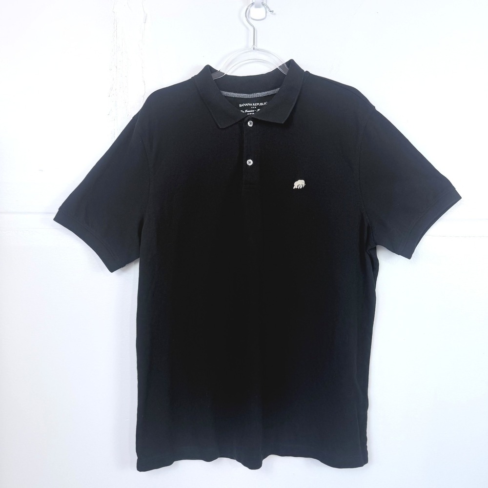Classic Banana Republic Mens XL Black Cotton Short Sleeve Polo Shirt